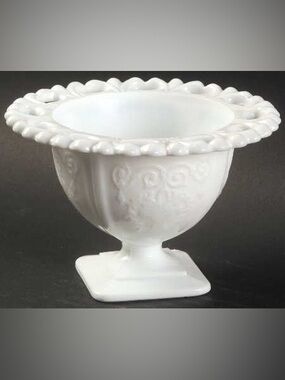 Vintage Indiana Glass Lorain Pattern Compote With a Reticulated Rim